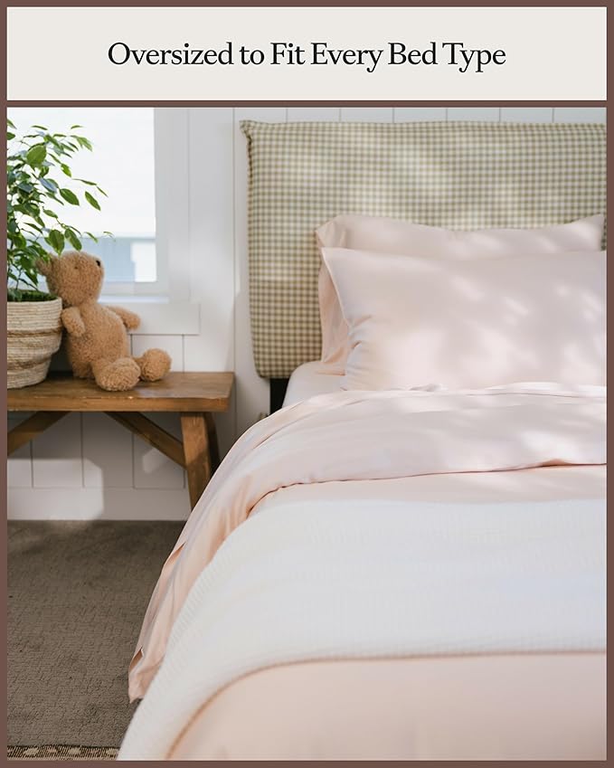 Cozy Earth Luxury Duvet Cover Twin - 100% Viscose from Bamboo - Ultra-Soft, Cooling & Lightweight Duvet Cover - Temperature-Regulating Bedding with Concealed Zip & Interior Snap Closures - Peony