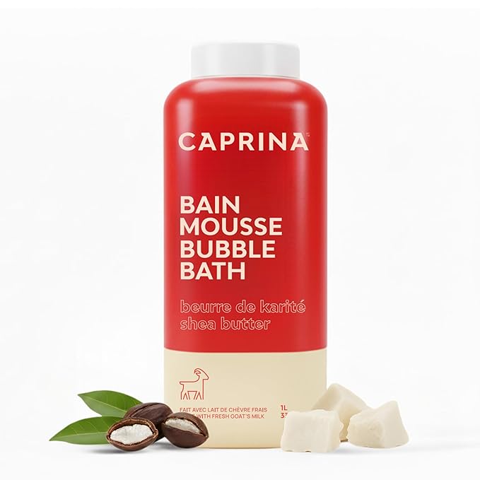 Caprina Fresh Goat’s Milk Bubble Bath, 1L, Hydrating Relaxing Foam Bath, Moisturizing and Gentle on Skin, Made in Canada (Shea Butter)