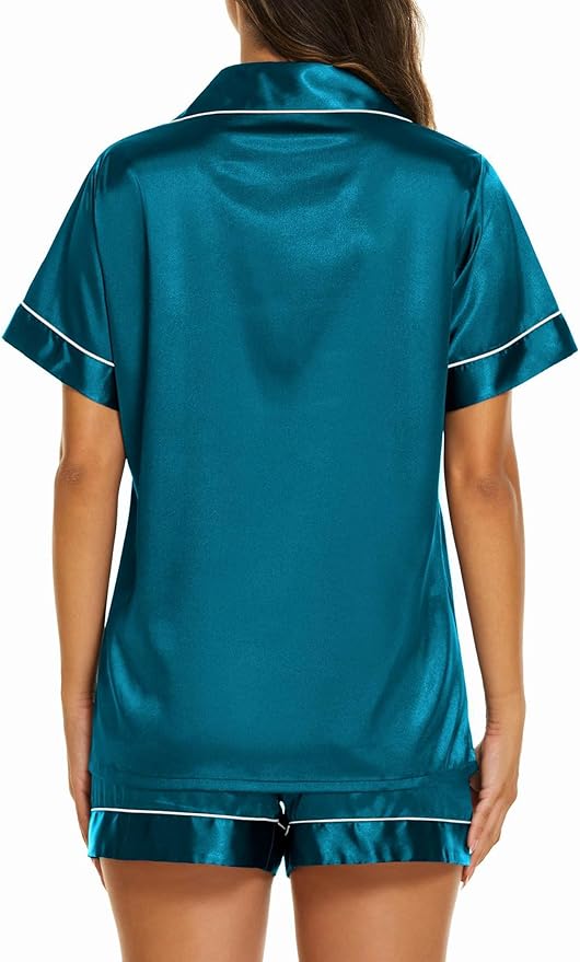Ekouaer Pajamas for Women Set Silk Satin Pjs Shorts Sleepwear 2 Piece Loungewear S-XXL