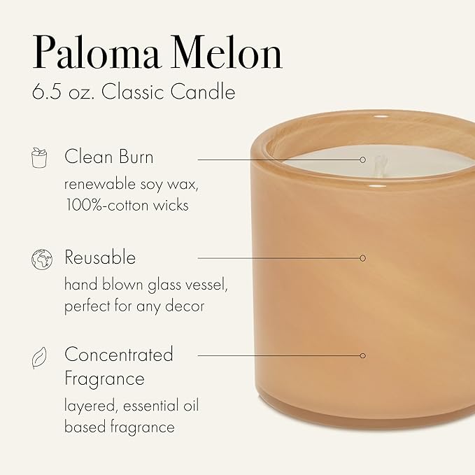 LAFCO New York Classic Candle, Paloma Melon - 6.5 oz - 50-Hour Burn Time - Reusable, Hand Blown Glass Vessel - Made in The USA