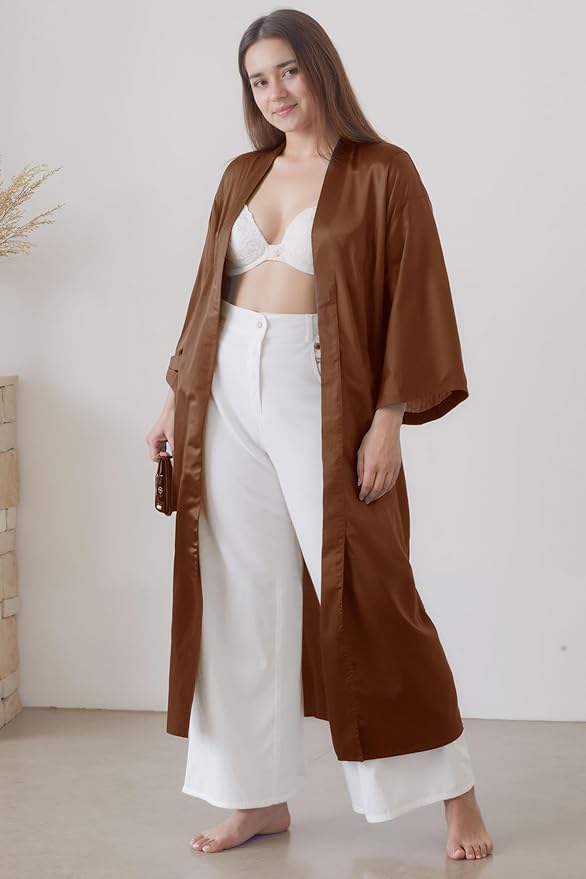 PRODESIGN Satin Kimono Robe Women Long Silky Kimono Bathrobe Sleepwear Wedding Bridesmaid Robe