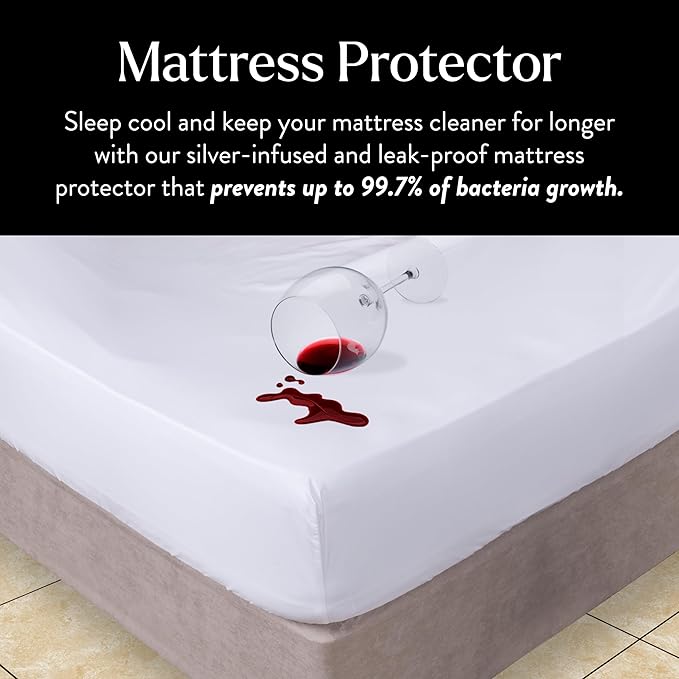 Miracle Made Mattress Protector – Silver-Infused Cotton Fabric – Water-Resistant, Thermoregulating Cover for Sensitive Skin – Compatible with 3-Temperature Zone Comforter, Cali King, White