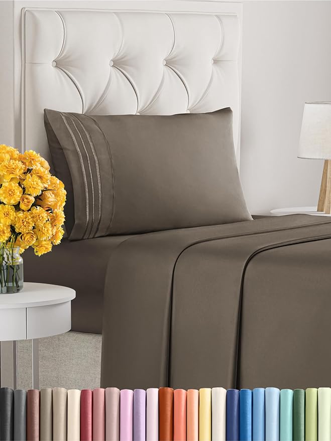 Twin XL Size 3 Piece Sheet Set - Extra Soft, Breathable & Cooling - Hotel Luxury Durable Bed Sheets - Deep Pockets, Easy-Fit & Wrinkle-Free - Taupe Brown Oeko-Tex