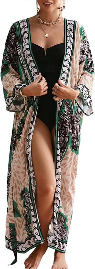 Women Casual Open Front Lightweight Cardigan Long Beach Kimono Cover Up