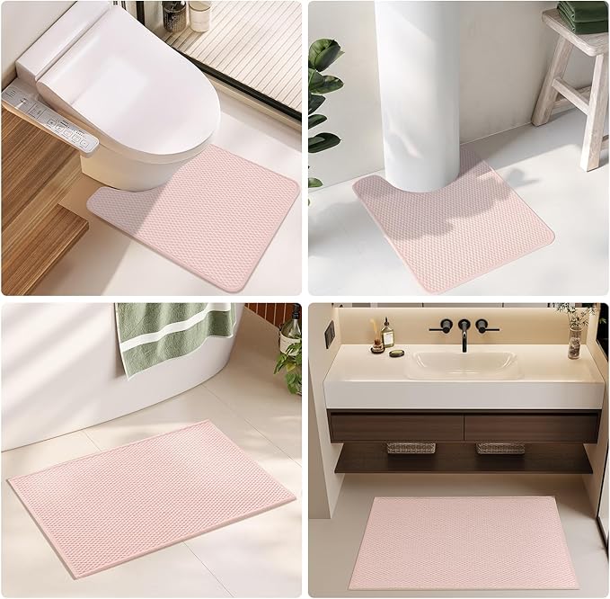 Bathroom Rugs Non Slip Washable, Super Absorbent Thin Bath Mat Quick Dry Low Pile Bathroom Rug, Pink 24"x47"