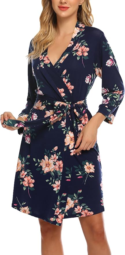 HOTOUCH Womens Robe Lightweight Short Knit Bathrobe Soft Ladies Sleepwear with Pockets