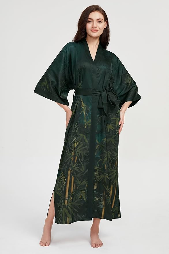 PRODESIGN Kimono Robe for Women - Long Satin Sleepwear Silky Kimono Cover-Up Nightgown Japanese Bathrobe Loungewear Blouse
