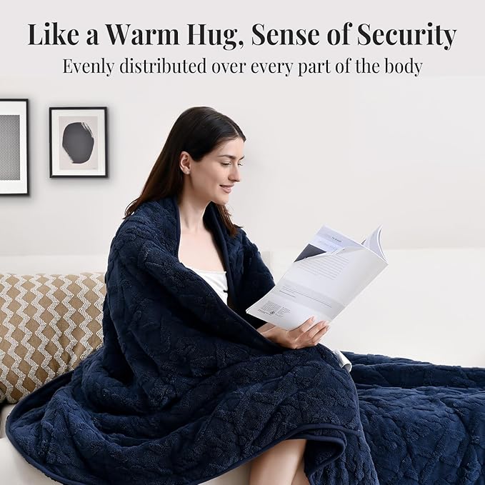 Topblan Weighted Blanket Queen Size 15lbs, Adult Weighted Blankets with Cozy Warm Sherpa for Sleeping and Calming, Jacquard Heavy Blanket for Couch Bed, Navy Blue, 60 x 80 inches
