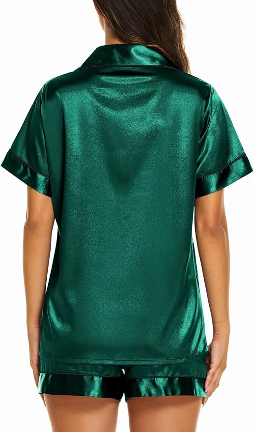 Ekouaer Pajamas for Women Set Silk Satin Pjs Shorts Sleepwear 2 Piece Loungewear S-XXL