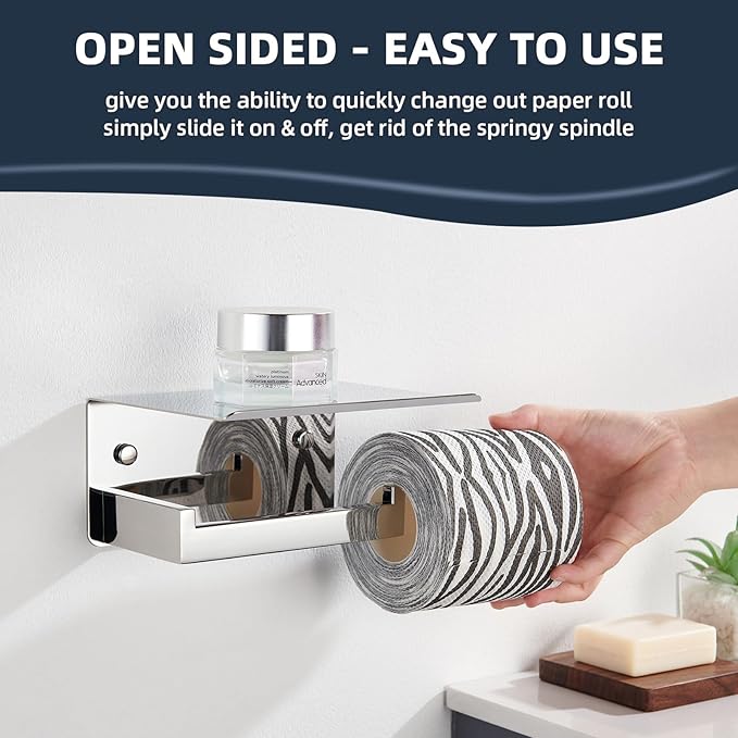 Angle Simple Toilet Paper Holder with Shelf Polished Chrome, 304 Stainless Steel Toilet Tissue Roll Holder Wall Mount