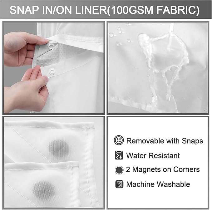 YellyHommy No Hook Shower Curtain with Snap in Fabric Liner Set Less Time White Waffle Shower Curtain for Bathroom 75" L x 72" W