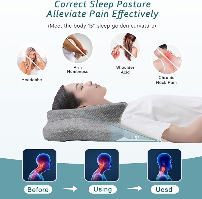 Cervical Neck Pillow for Pain Relief Sleeping, Contour Memory Foam Pillow, Ergonomic Side Sleeper Pillow for Adults, Orthopedic Neck Support Pillow for Back Stomach Sleepers-King Size