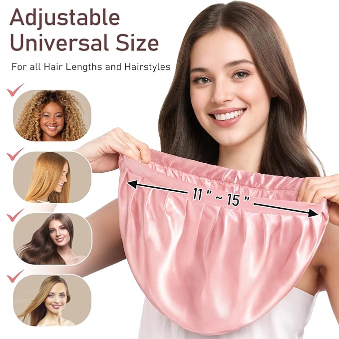 LitBear 100% Mulberry Silk Bonnet for Sleeping Women, 22 Momme Silk Hair Wrap with Elastic Band for Natural Curly Hair Long Short, Non-Slip Night Cap Reduce Friction Pink