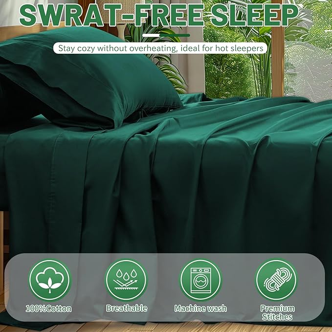 Extra Deep Pocket California King Sheets 18-24 Inch 1000 Thread Count 100% Egyptian Cotton Sateen Weave Soft Breathable 4 Pieces（California King,Dark Green）