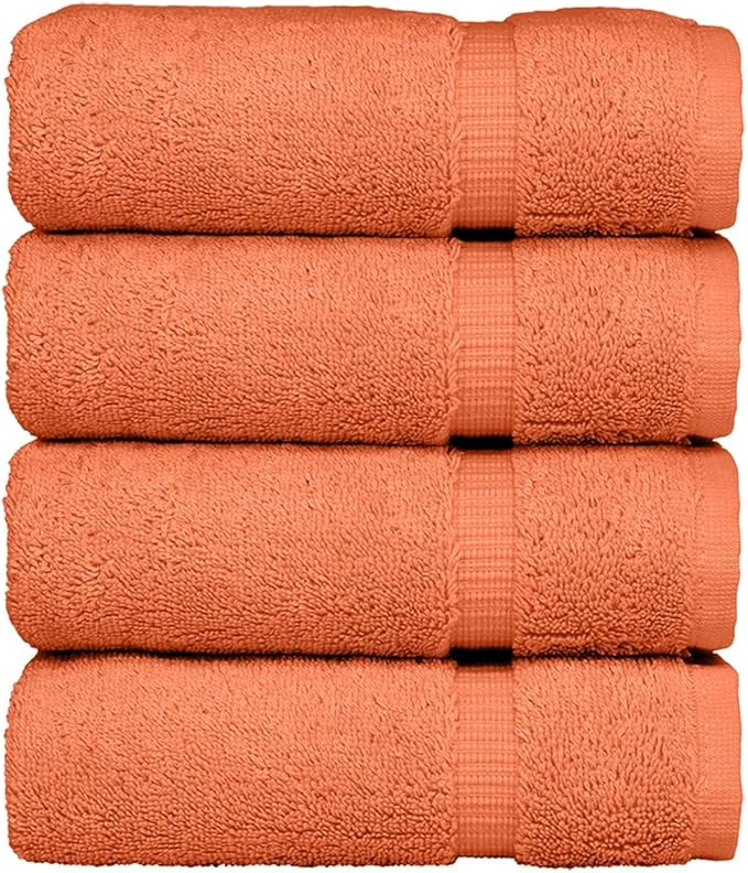 Luxury Hotel & Spa Ultra Soft Hand Towels 100% Turkish Cotton - Coral - Set of 4
