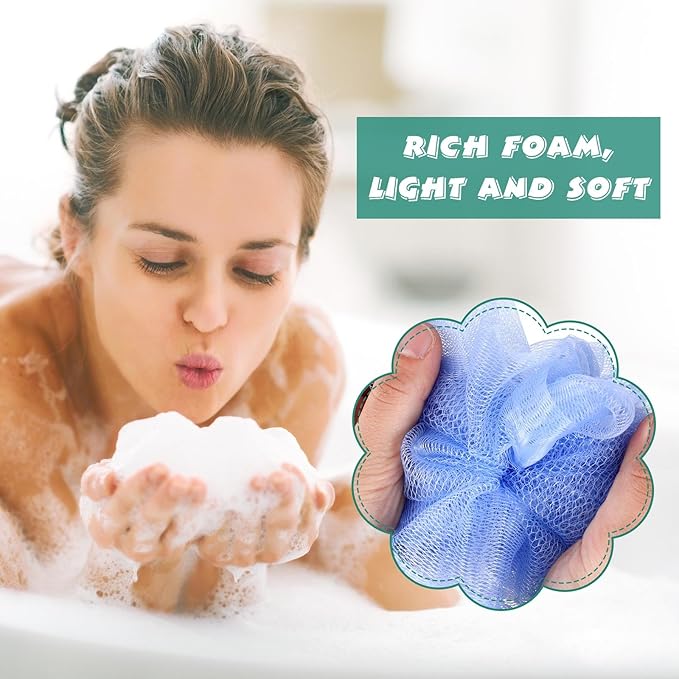 Sunnyray 100 Pcs Bath Sponge Shower Loofahs Bulk Bath Luffas Exfoliating Body Scrubber Packs Assorted Colors Mesh Balls Travel Cleaning Wash Puff Bathing Accessories for Women Men Body Wash, 6 Colors