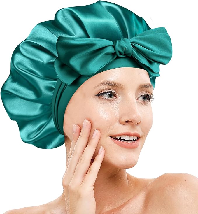 Silk Bonnet for Sleeping Women, Adjustable Soft Satin Lined Bonnet with Tie Band, Double Layer Sleep Night Cap