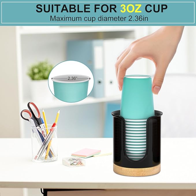 2 Pack Paper Cup Dispenser - Holds 3 oz Mouthwash Cups - Ideal for Bathroom Vanity Countertops (Black)
