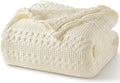 PHF 100% Cotton Waffle Weave Blanket King Size for Bed, Soft Lightweight & Breathable, All-Season Comfort, Luxury Aesthetic Woven Bedding for Home Decor, 108"x90", Cannoli Cream