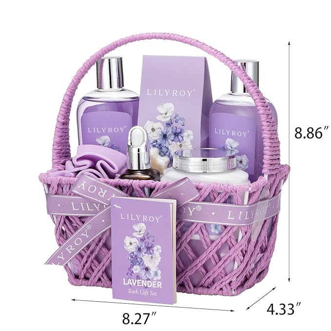 Christmas Gifts for Women - 8 Pcs Lavender Bath and Body Gift Set for Women, Spa Gift Basket | Mothers Day Gifts for Mom, Birthday Gifts, Self Care & Pampering Gifts, All Occasion Holiday Present
