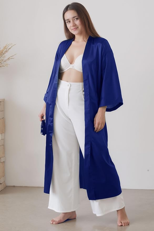PRODESIGN Satin Kimono Robe Women Long Silky Kimono Bathrobe Sleepwear Wedding Bridesmaid Robe