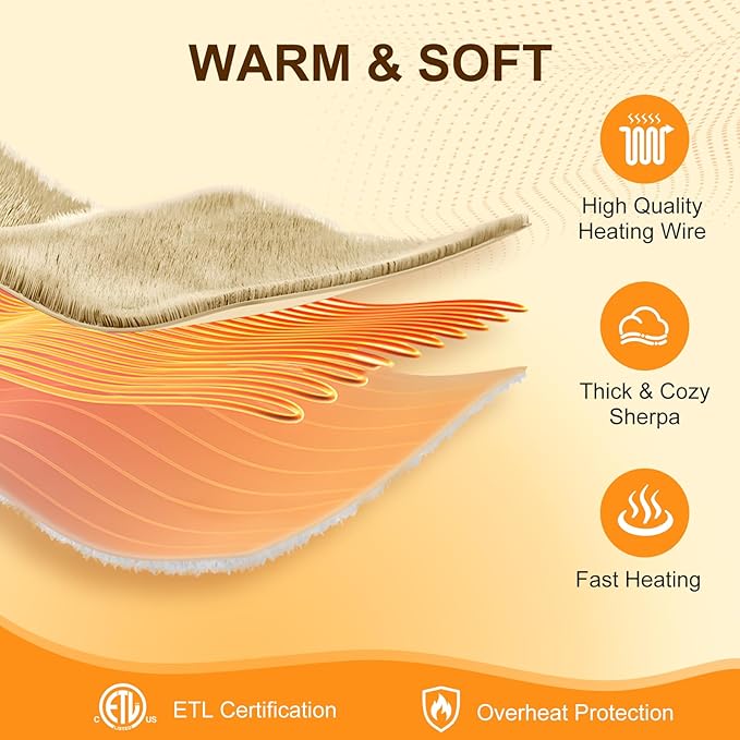 Heated Blanket Full Size 72"X84" Grey - Soft Double Sided Sherpa Electric Blanket Full Size with LED Display, 6 Heating Levels & 10 hrs Timer, Machine Washable & Fast Heating, Gift for Women