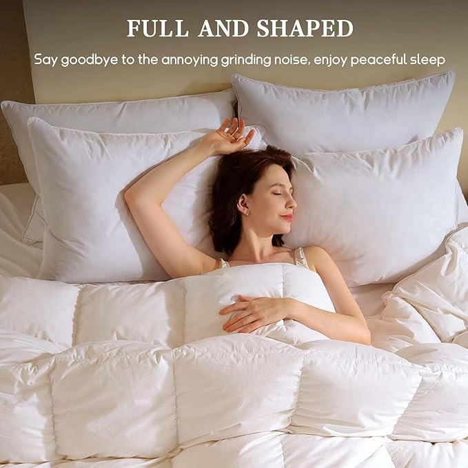 BHZ Down Feather Standard/Queen Pillows Set of 2 Pack, Luxury Hotel Collection Goose Bed Pillows for Sleeping Firm Soft Support for Side, Back, Stomach Sleepers for College Dorm Essentials, White