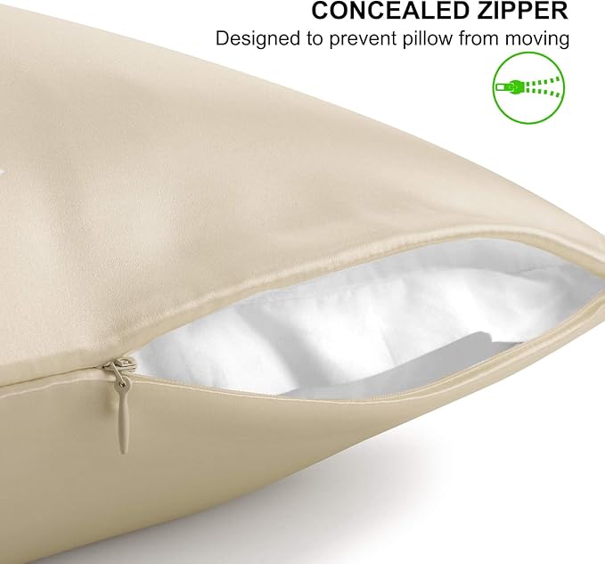 Queen Size Silk Pillowcase ALASKA BEAR Random Color Silk Scrunchie Gift Set for Beauty Sleep Queen 20 inch x30 inch (1 Pack, Beige)