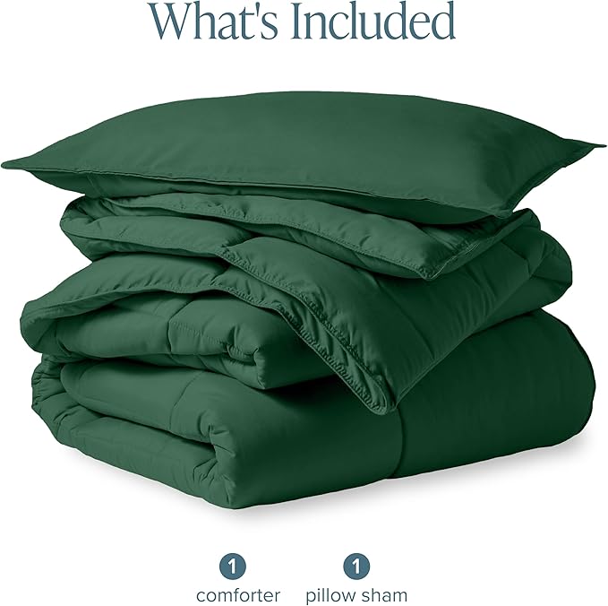 Bare Home Comforter Set - Twin/Twin Extra Long Size - Ultra-Soft - Goose Down Alternative - Premium 1800 Series - All Season Warmth (Twin/Twin XL, Forest Green)