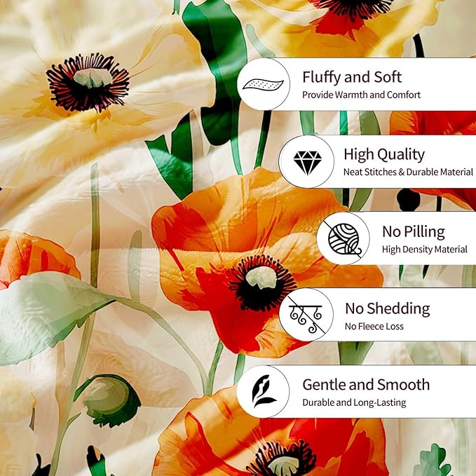 Poppy Throw Blanket, Watercolor Floral Gifts for Men and Women, All Seasons Soft Cozy Flower Home Decor for Sofa and Living Room, 40"x50"