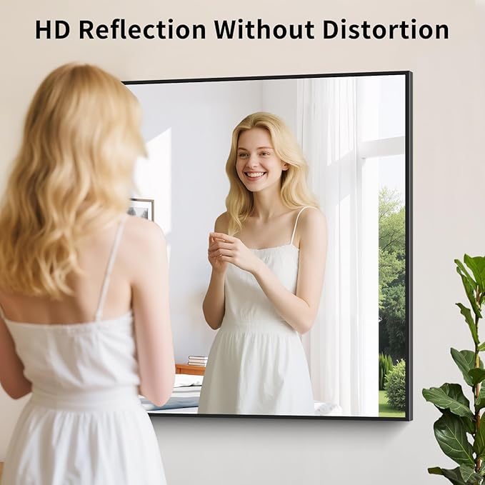 Koonmi Black Framed Bathroom Mirror - Shatterproof 36"x24" Tempered Glass, HD No Distortion, Horizontal/Vertical Mount, Modern Matte Aluminum Alloy Frame