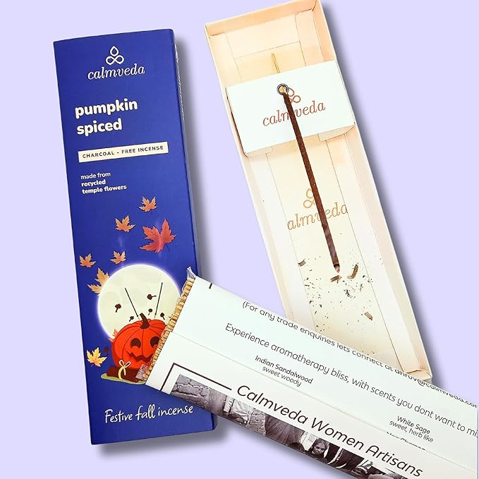 Winter Pumpkin Spice Incense Sticks - (80 Insenses) Charcoal Free,Made from Upcycled Flowers | Fall with Fruity-Spicy Aroma,Create Spooky Pagan Decor These Halloween