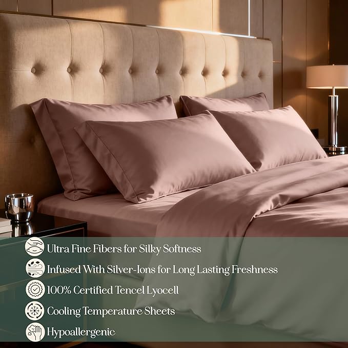 CASILVA Eucalyptus Sheets - Infused with Silver for Anti-Odor, Softer Than Silk Fibers, More Cooling Than Cotton - Perfect for Hot Sleepers & Sensitive Skin - 100% Tencel Lyocell - King Sheet Set