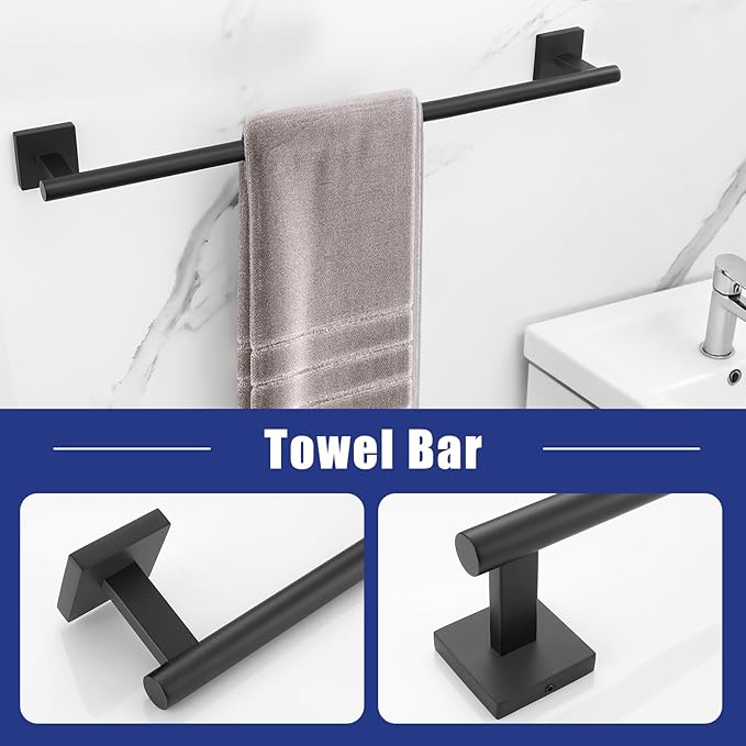 TNOMS 5 Pieces Matte Black Bathroom Hardware Set Black Towel Bar Set for Bathroom SUS304 Stainless Steel Wall-Mounted Towel Racks Set 23.6 Inch