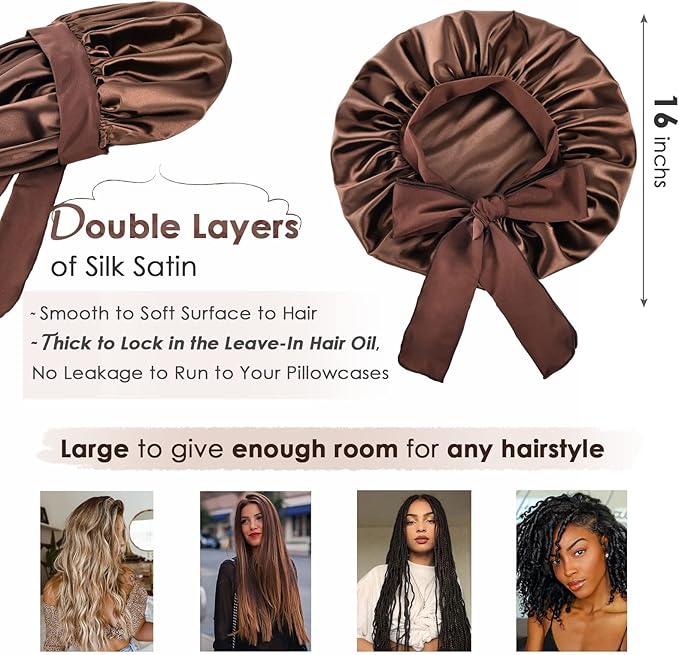 YANIBEST Silk Bonnet for Sleeping Women Adjustable Double Layer Satin Bonnet Reduce Friction Prevent Frizz Natural Curly Hair