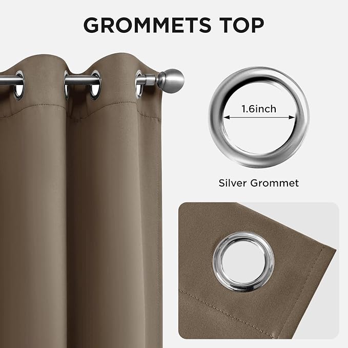 Joydeco Blackout Curtains 63 Inch Length 2 Panels Set, Thermal Insulated Long Curtains& Drapes 2 Burg, Room Darkening Grommet Drapes for Living Room Bedroom Window (W52 x L63 Inch, Khaki)