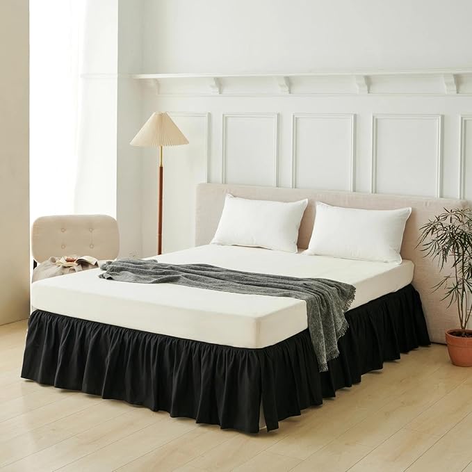 Bed Skirt Full Size Ruffled Bed Skirt with Split Corners, Black Full Bed Skirts 16 Inch Drop with Platform, 16'' Full, Black