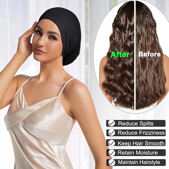 Sleep Cap Bonnet for Sleeping Black Women Men, Adjustable Cooling Lining Bonnets for Curly Hair Wrap Braids Beanie Night Hat