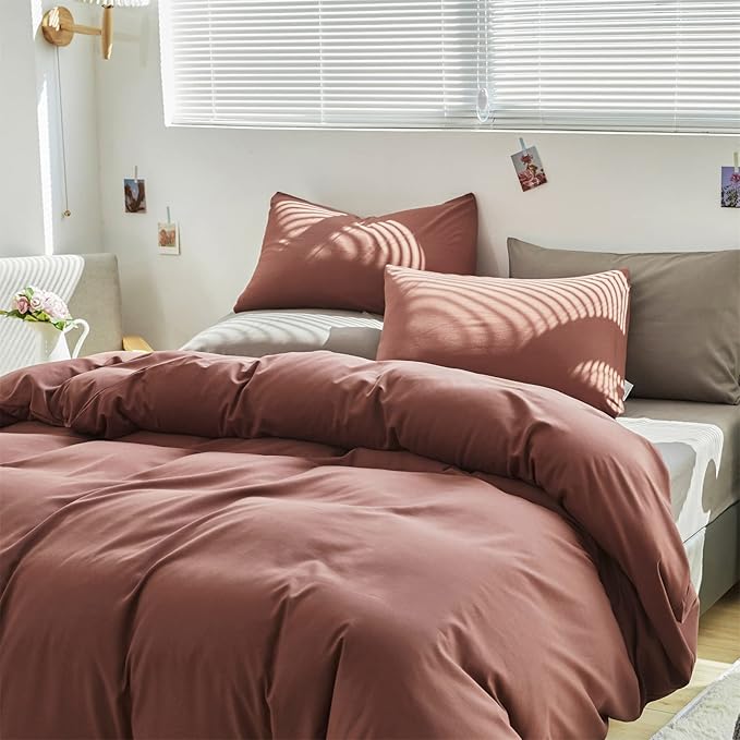 Cottonight Brick Red Comforter Set King Marroon Bedding Comforter Set Solid Modern Cotton Blackish Red Blanket Quilts Soft Simple Modern Breathable 3 Piece Hotel Quality Comforter Set for Women Men