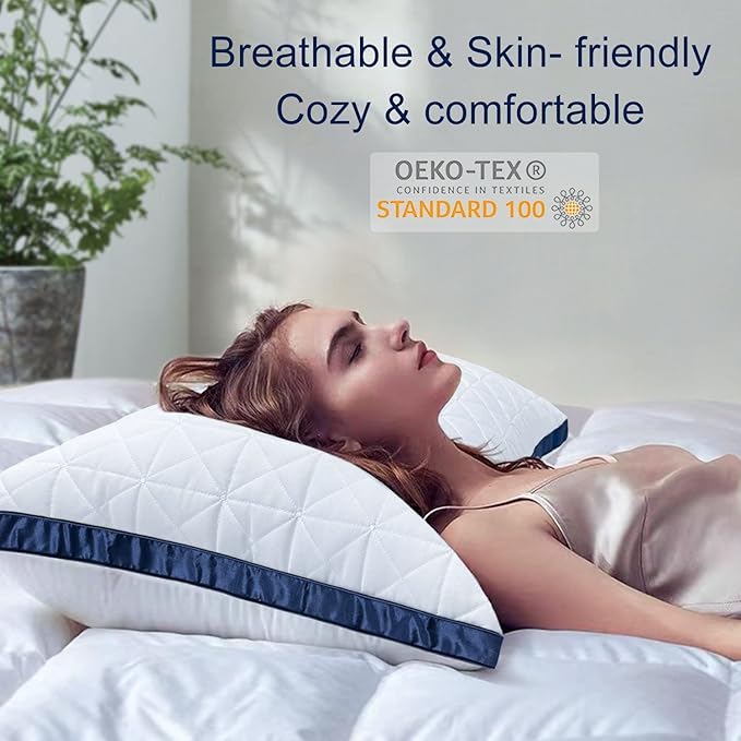 Pillows Queen Size Set of 2, Queen Pillows 2 Pack, Cooling Hotel Luxury Pillow for Bed Sleeping, Supportive Breathable Down Alternative Gusseted Pillow for Side Stomach or Back Sleepers