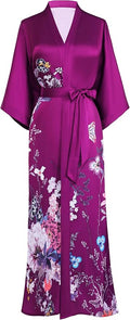 PRODESIGN Kimono Robe for Women - Long Satin Sleepwear Silky Kimono Cover-Up Nightgown Japanese Bathrobe Loungewear Blouse