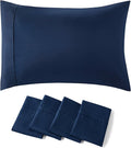 Bedsure Pillow Cases Standard Size Set of 4 - Navy Brushed Microfiber Pillowcases 4 Pack, Super Soft and Cozy Pillow Case Covers with Envelope Closure, Wrinkle, Fade and Stain Resistant, 20x26 Inches