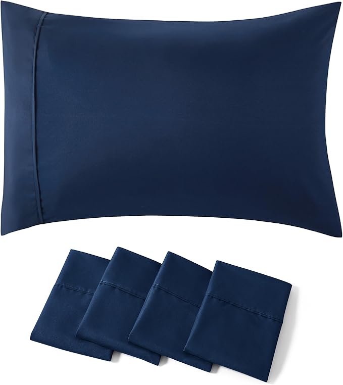 Bedsure Pillow Cases Standard Size Set of 4 - Navy Brushed Microfiber Pillowcases 4 Pack, Super Soft and Cozy Pillow Case Covers with Envelope Closure, Wrinkle, Fade and Stain Resistant, 20x26 Inches