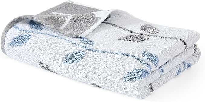 Modern Threads Organic Vines 6-Piece 100% Cotton Towel Set – Yarn Dyed Jacquard & Solid – Includes 2 Bath Towels, 2 Hand Towels, 2 Washcloths – Absorbent, Quick Dry, Soft & Durable – Blue
