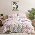 KAREVER Pink Grid Comforter Set Queen Pink Plaid Bedding Set Women Pink White Checkered Bed Blanket Set Girls Breathable Durable Bedding Comforter Set Queen