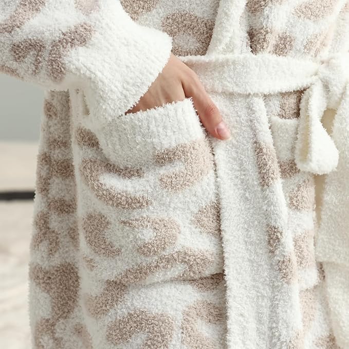 MH MYLUNE HOME Ultra Soft Robe With Pockets, Spa Bathrobe Loungewear Calf-Length, Plush Fuzzy Fluffy Wrap Robe for Women