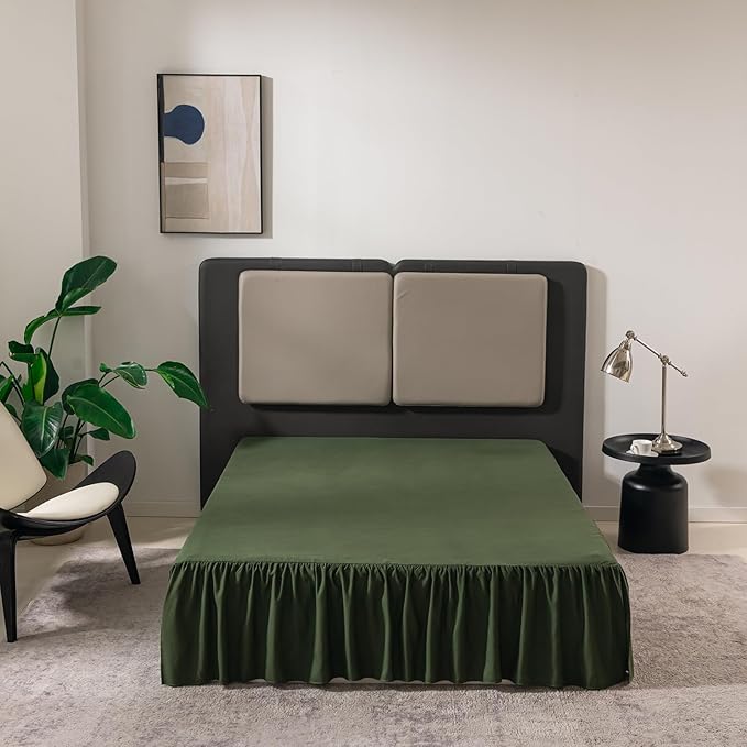TSUTOMI Green Bed Skirt Twin Size Ruffled Bed Skirt with Split Corners, Twin Bed Skirt 12 Inch Drop, Twin Size Bed Skirt Green for Ruffled Bed Skirt with Split Corners, Bed Skirt Twin Size