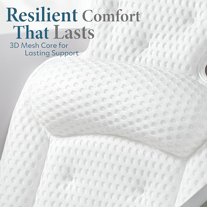 Bath Pillows for Tub, Extra Large Bathtub Cushion for Head and Neck with Soft 5D Mesh Fabric and 54 Non-Slip Suction Cups, Relaxing Tub Shower Accessories Spa Gifts