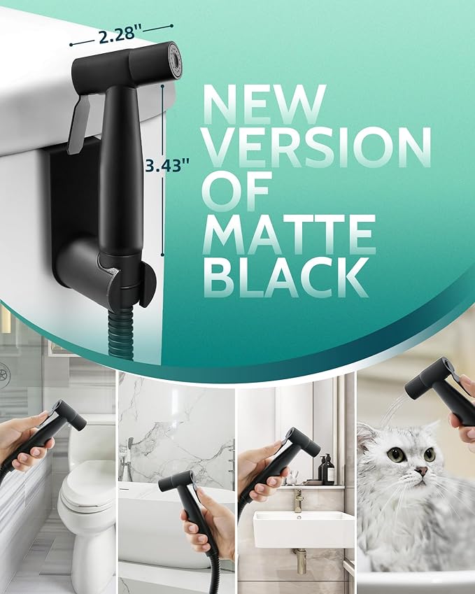 Handheld Toilet Bidet Sprayer for Toilet-Adjustable Water Pressure Control with Bidet Hose for Feminine Wash, Stainless Steel Brushed Nickel Cloth Diaper for Baby Wash (Matte Black, 1 Pack)