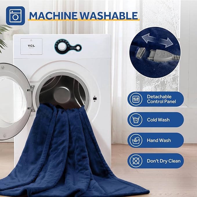 Sealy Heated Blanket Electric Throw 50"x60", Soft Double Flannel Electric Blanket with 6 Heat Levels & 2-10 Hours Auto Shut Off, Machine Washable, Even Heat Distribution, Navy